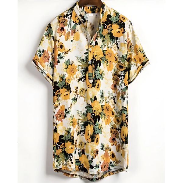 Yuvoro Men’s Slim Fit Printed Shirt – Contrast Color Short Sleeve Cardigan Top