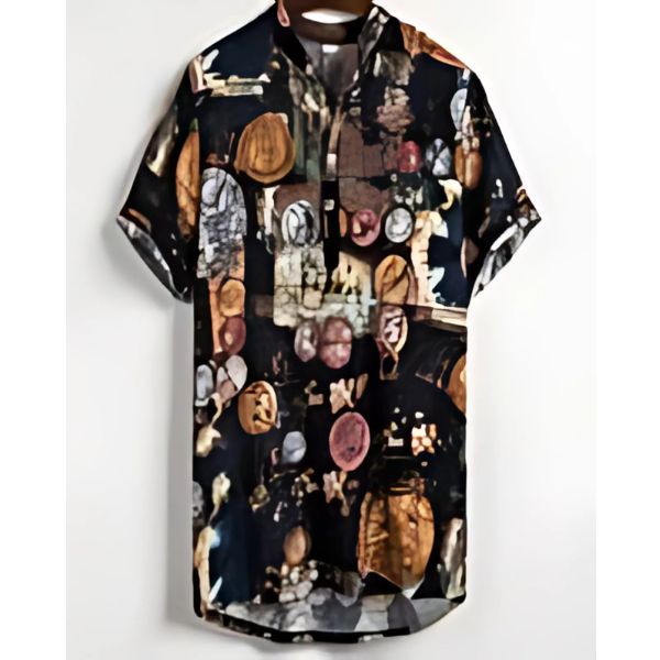 Yuvoro Men’s Slim Fit Printed Shirt – Contrast Color Short Sleeve Cardigan Top