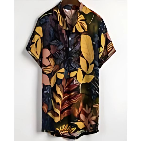 Yuvoro Men’s Slim Fit Printed Shirt – Contrast Color Short Sleeve Cardigan Top