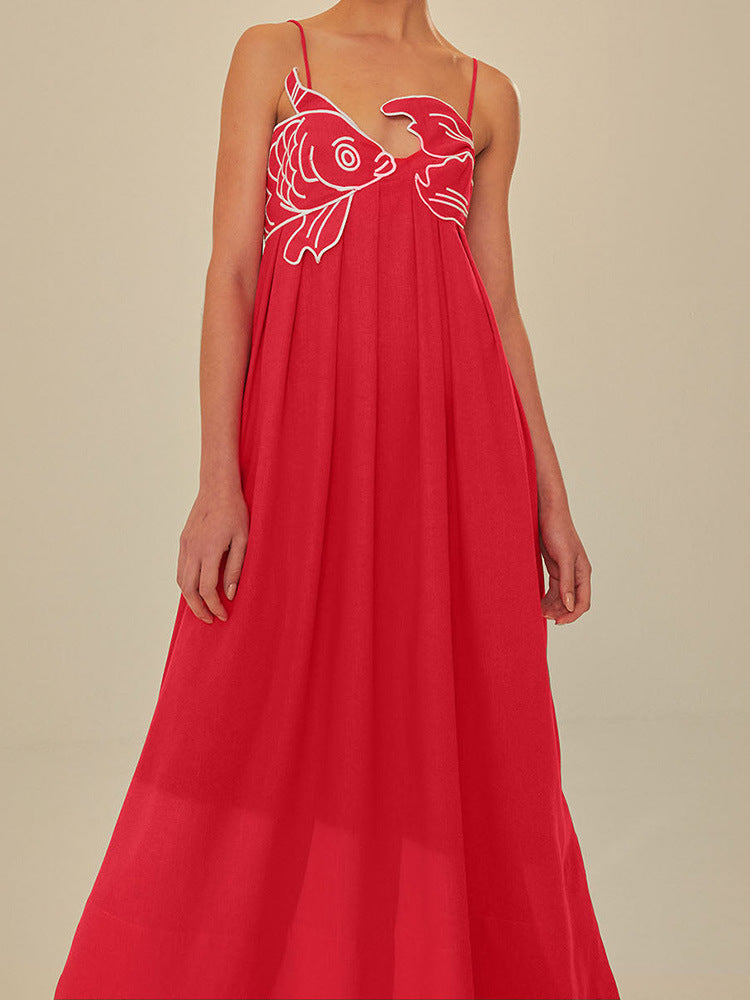 Artistic koi fish dress with sling neckline