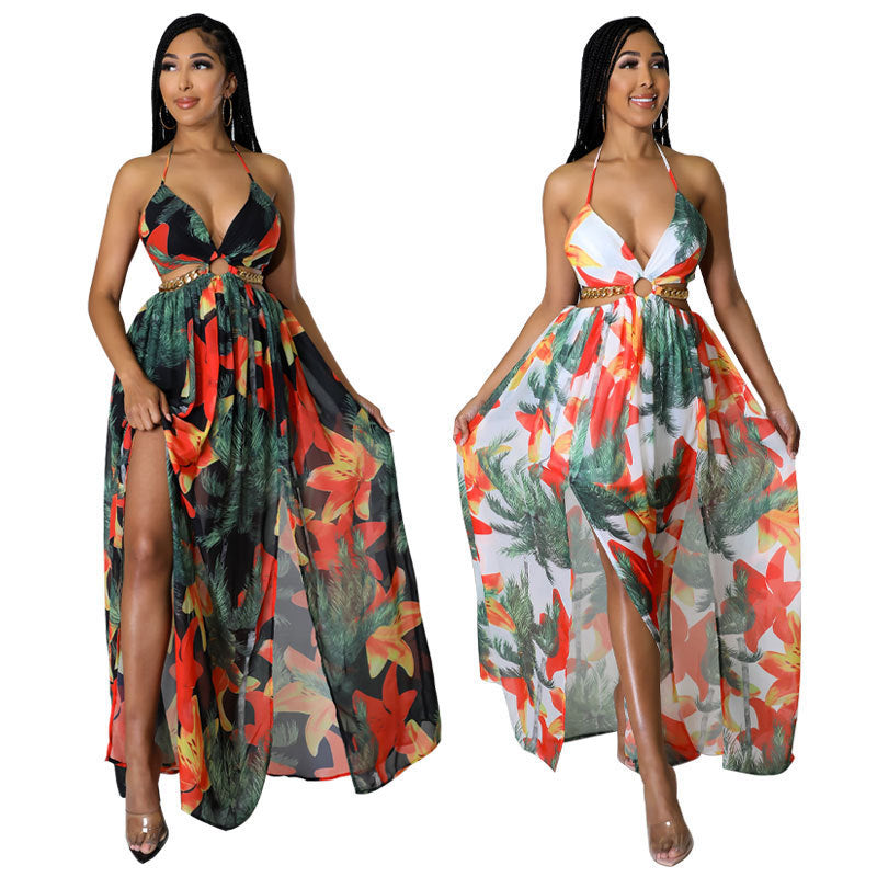 Boho printed summer dress with chain strap