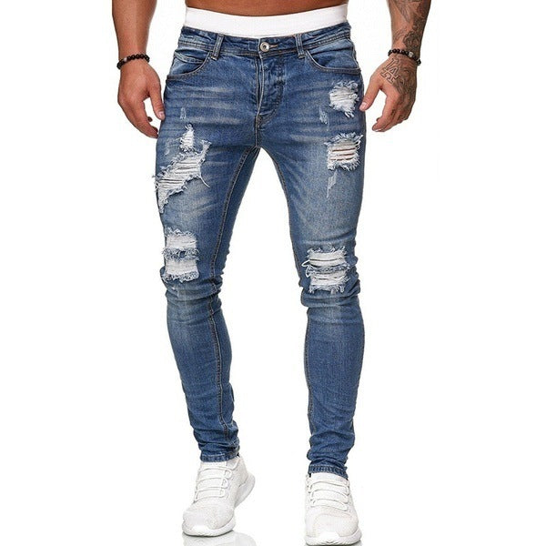 Light blue vintage wash skinny jeans for men
