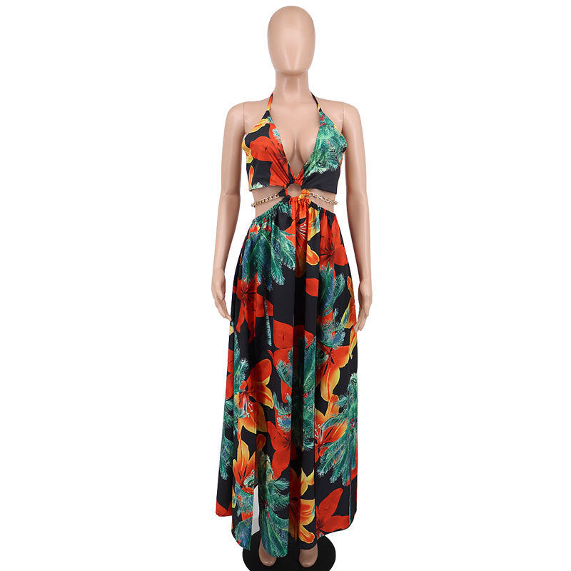 Light floral print maxi dress with open back