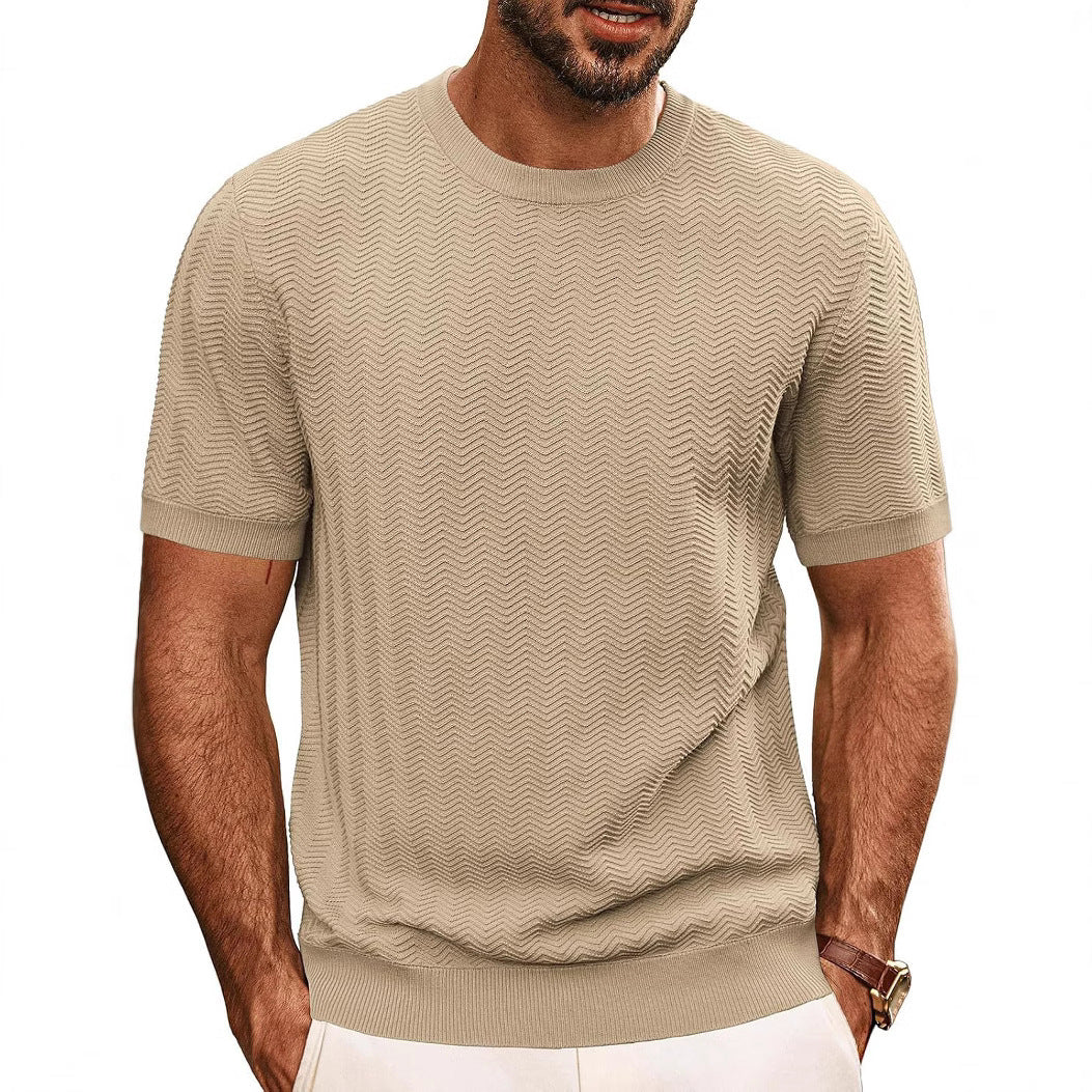 Light gray hollow knit casual men’s summer tee