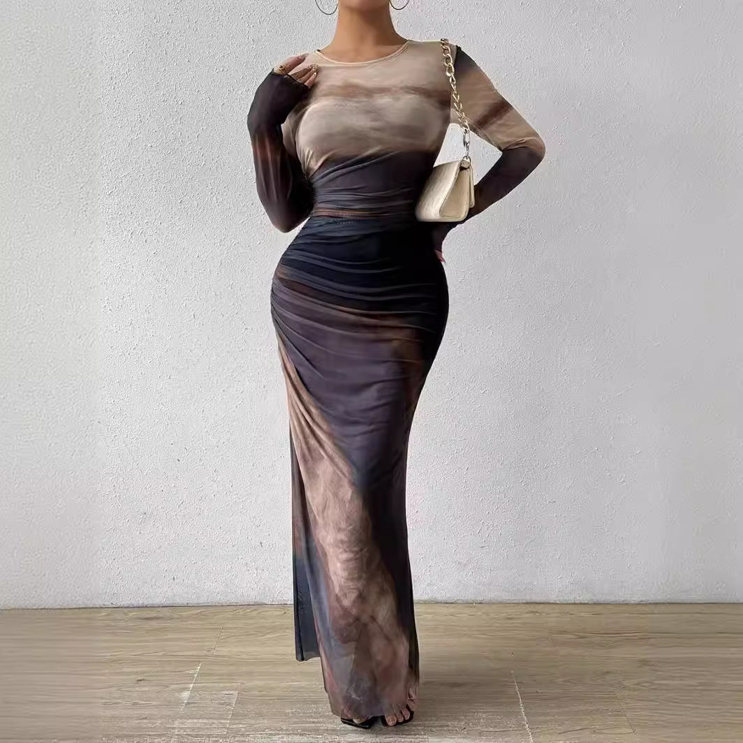 Long sleeve A-line dress with street fashion style