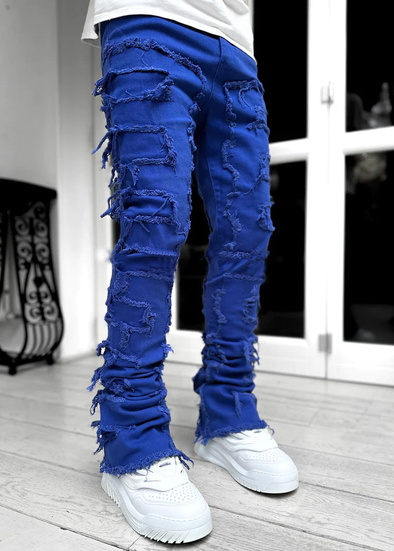 Men’s fashionable patched jeans by Yuvoro