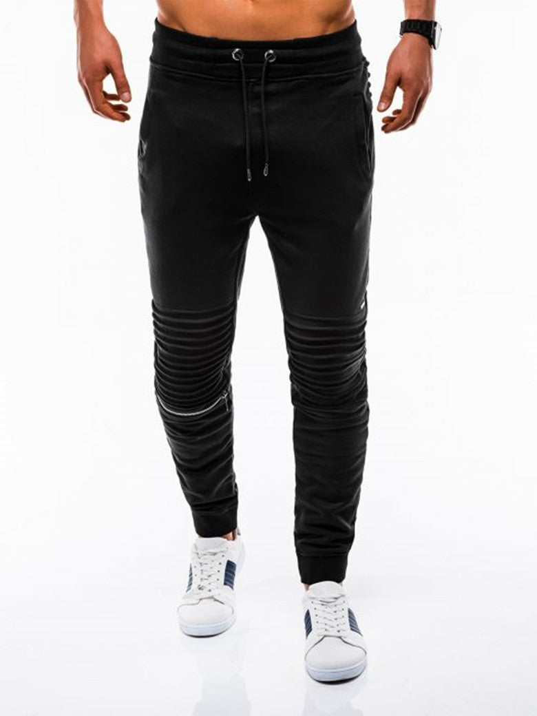 Navy blue ribbed hem sports pants for men