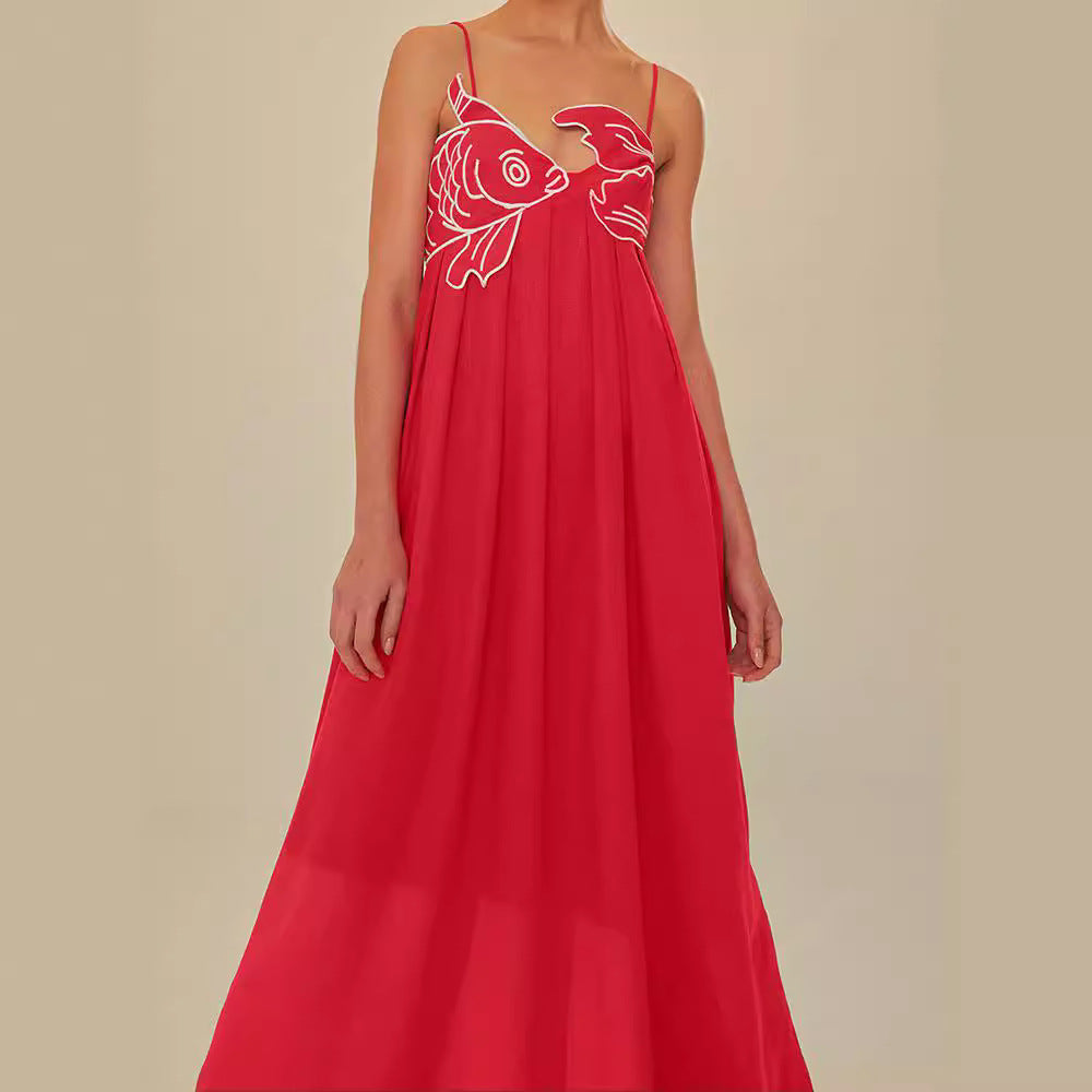 Red koi fish pattern fashion dress