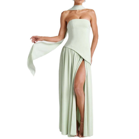 Sexy high slit evening dress for women in green