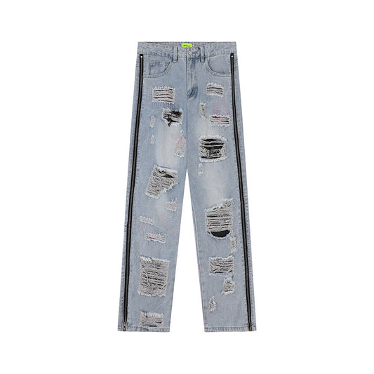 Yuvoro light blue retro tattered straight jeans for women