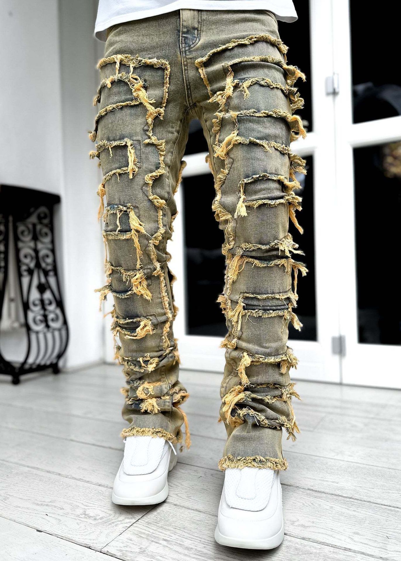 cotton stacked pants for men