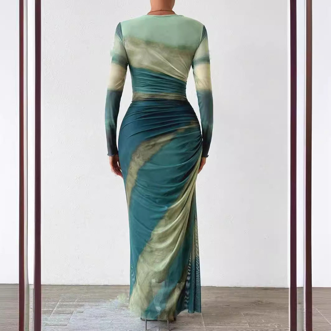 Abstract tie-dye maxi dress for women