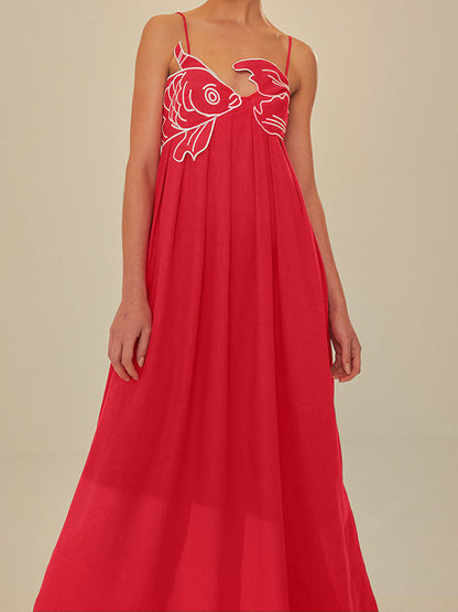 Artistic koi fish dress with sling neckline