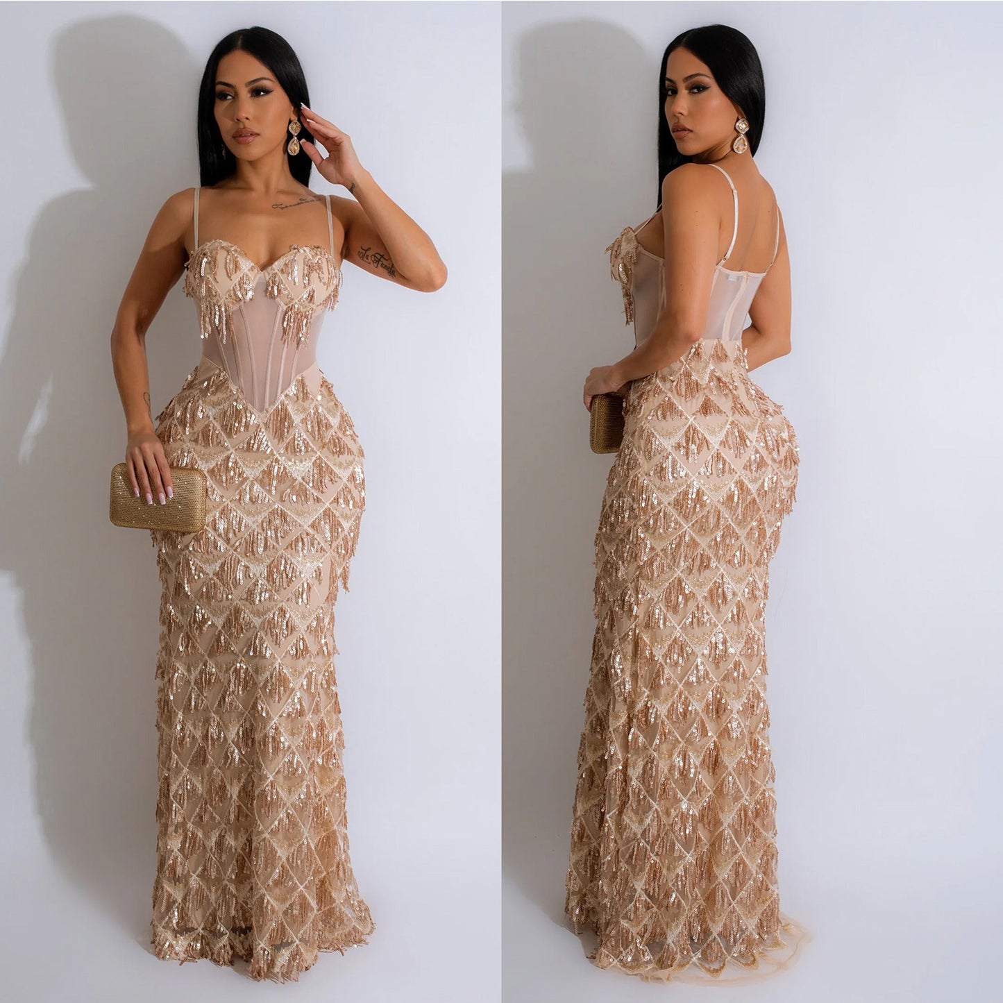 Asymmetric sequin evening gown Yuvoro