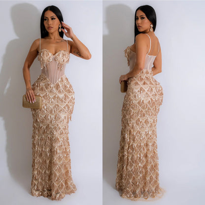 Asymmetric sequin evening gown Yuvoro