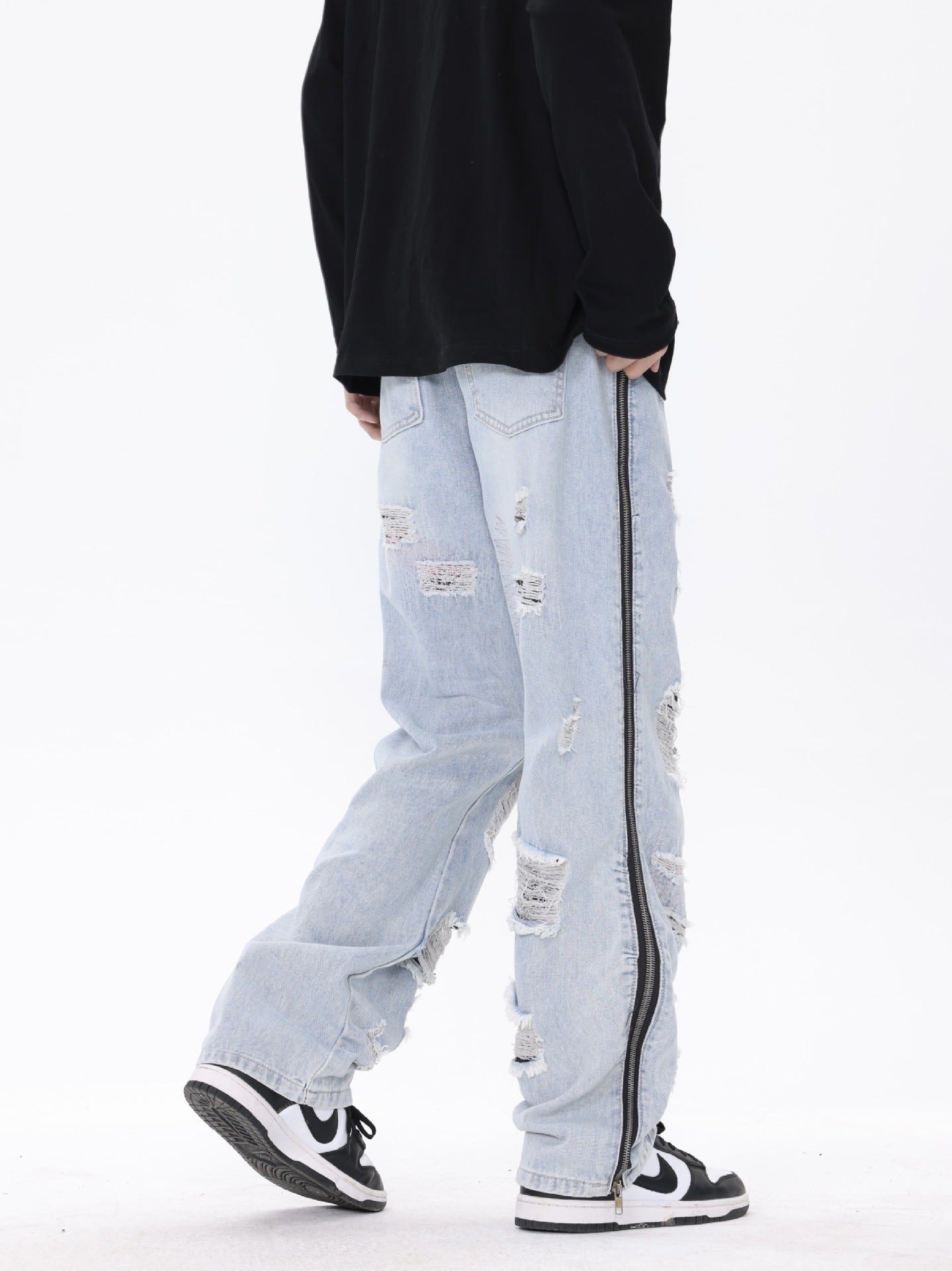 Back view of retro tattered streetwear jeans