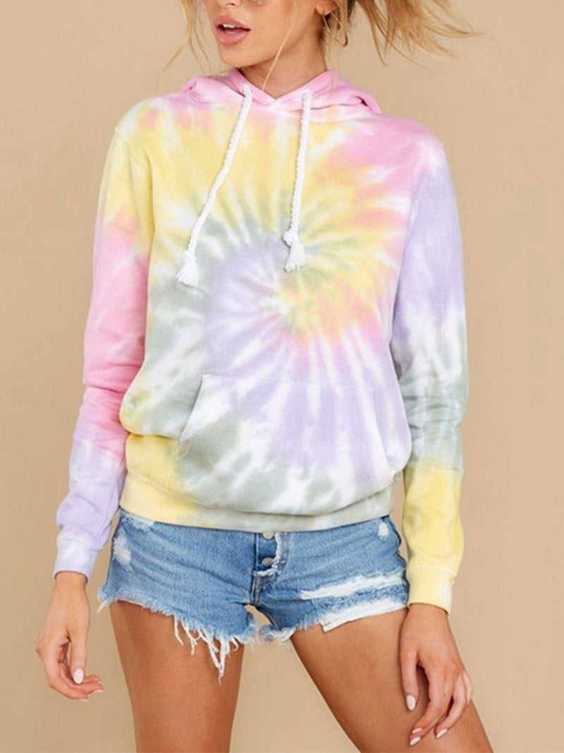 Back view of tie-dye hoodie with gradient design