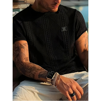 Back view of white geometric embroidered short sleeve shirt