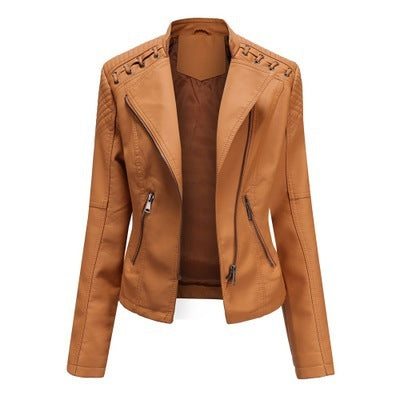 Black faux leather biker jacket for women front view