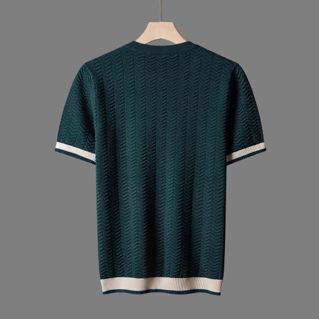 Black jacquard short sleeve slim-fit men’s top