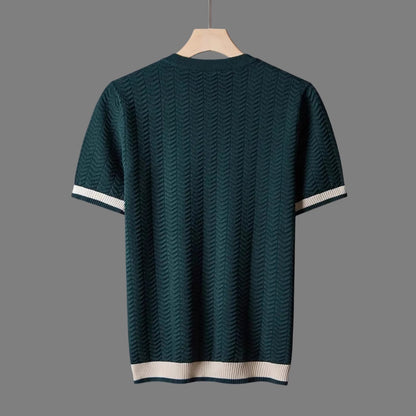 Black jacquard short sleeve slim-fit men’s top