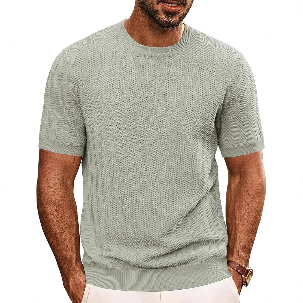 Black lightweight sweater-style short sleeve shirt for men