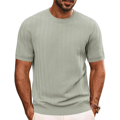 Black lightweight sweater-style short sleeve shirt for men
