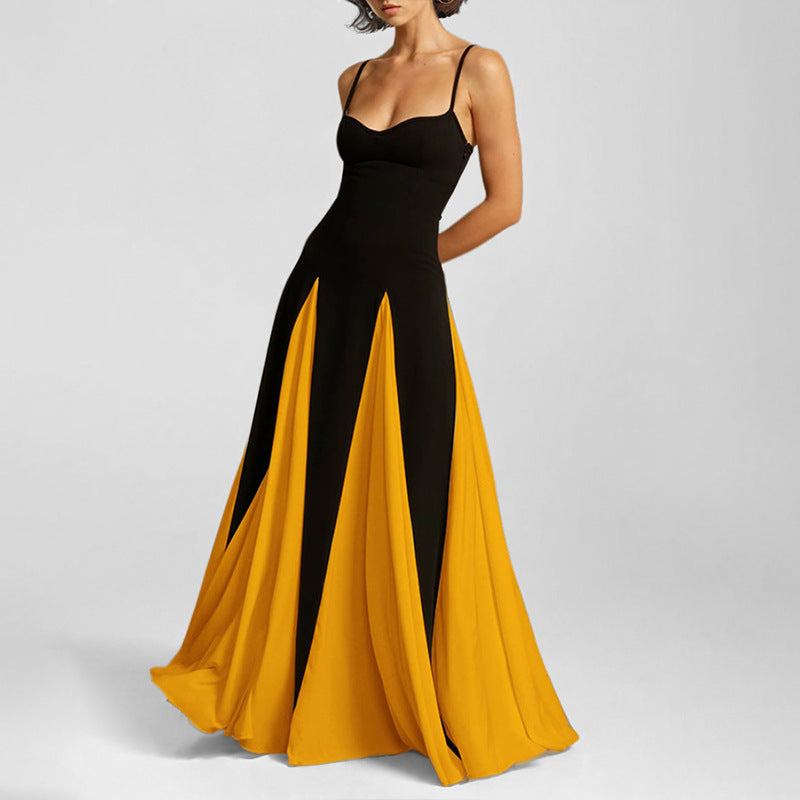 Black pleated long dress for parties