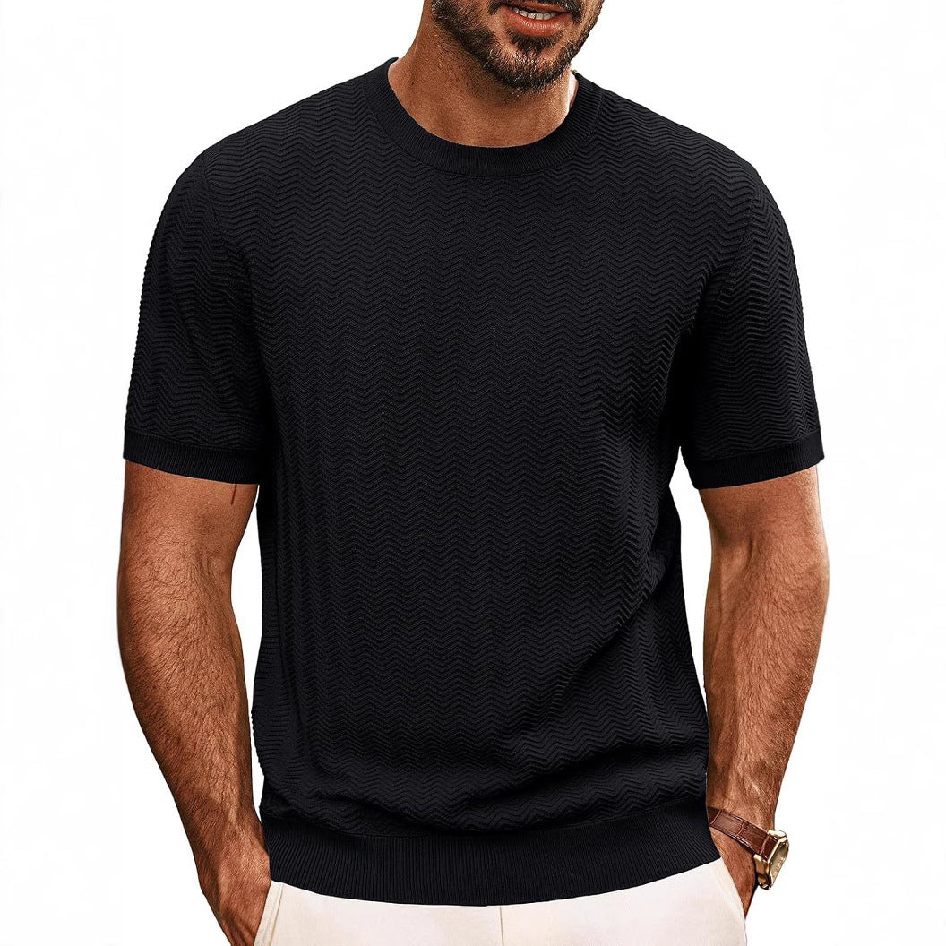 Blue breathable sweater-textured t-shirt for men