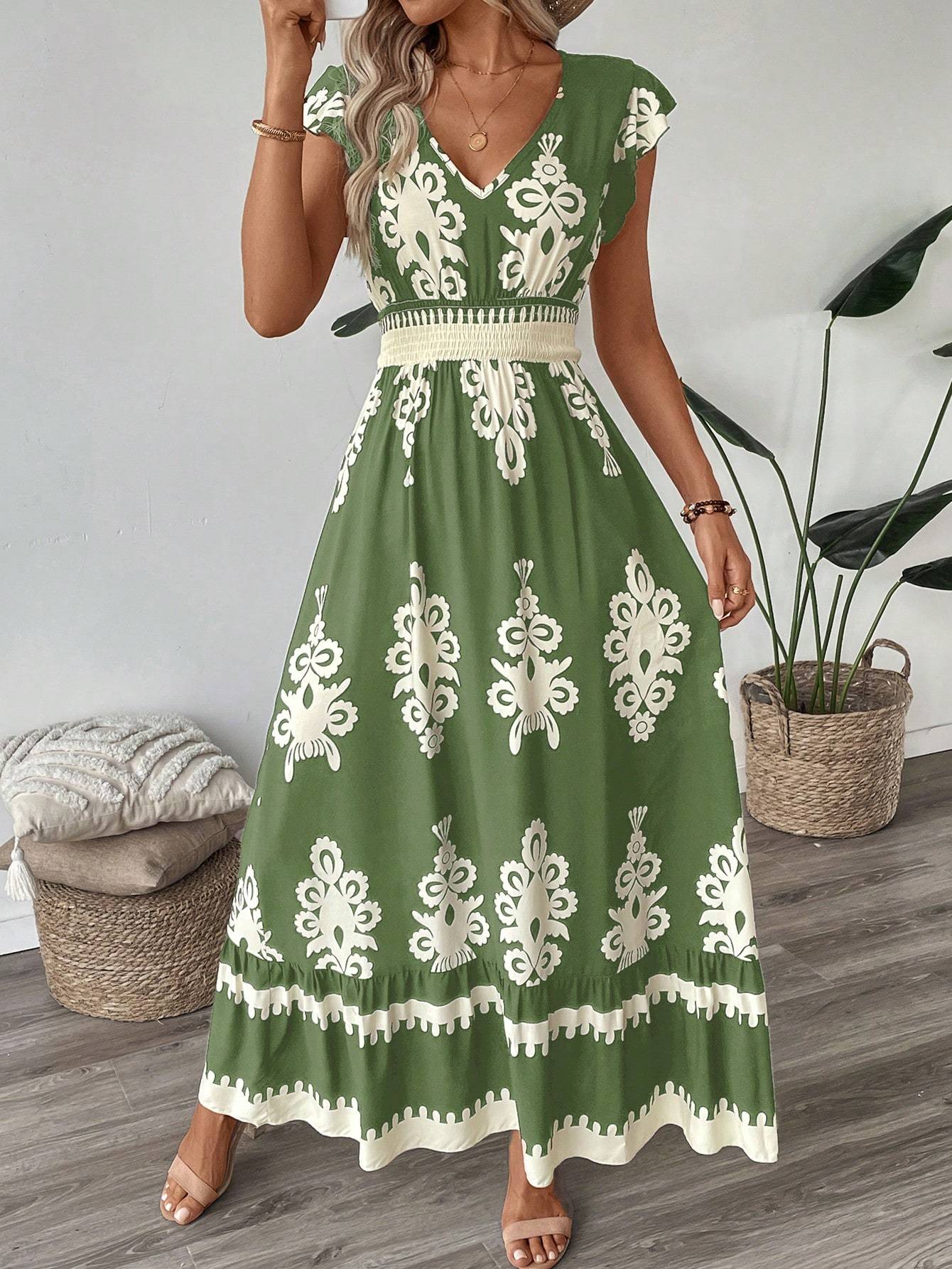 Bohemian flared hem dress for women