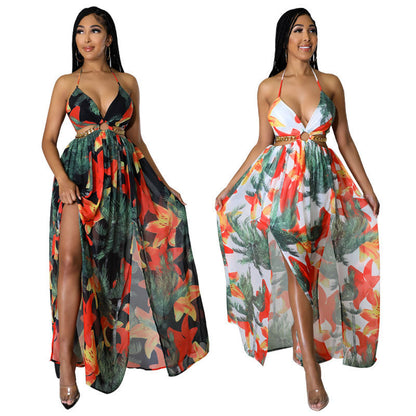 Boho printed summer dress with chain strap