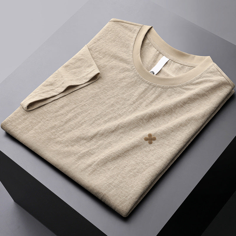 Breathable cotton men’s summer t-shirt in apricot color