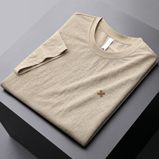 Breathable cotton men’s summer t-shirt in apricot color