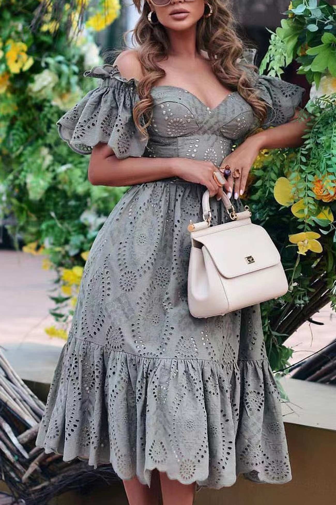 Bridesmaid dress with off-shoulder neckline