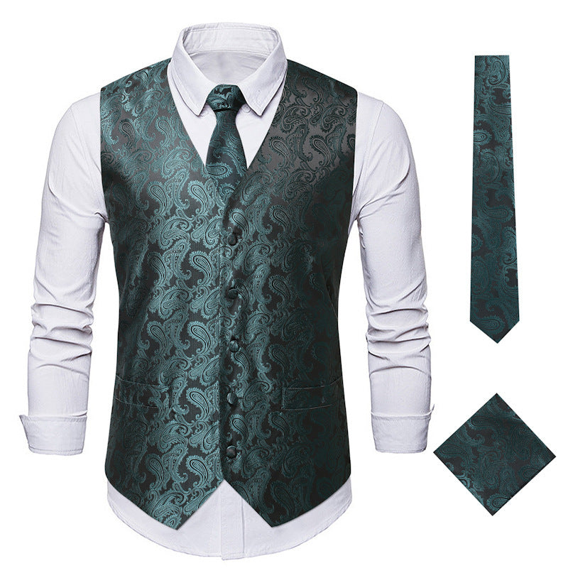 Business formal vest and pocket square combo