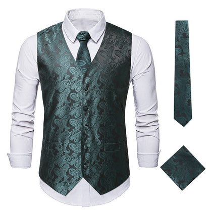 Business formal vest and pocket square combo