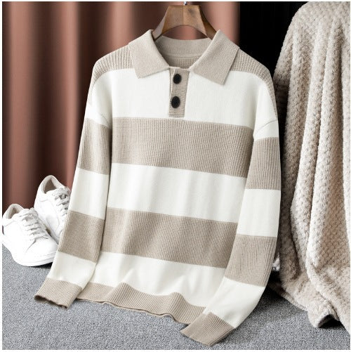 Casual collared knit pullover for men