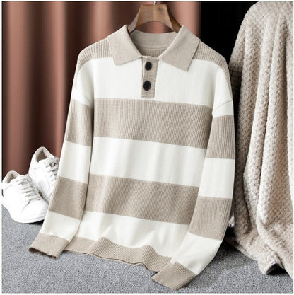 Casual collared knit pullover for men