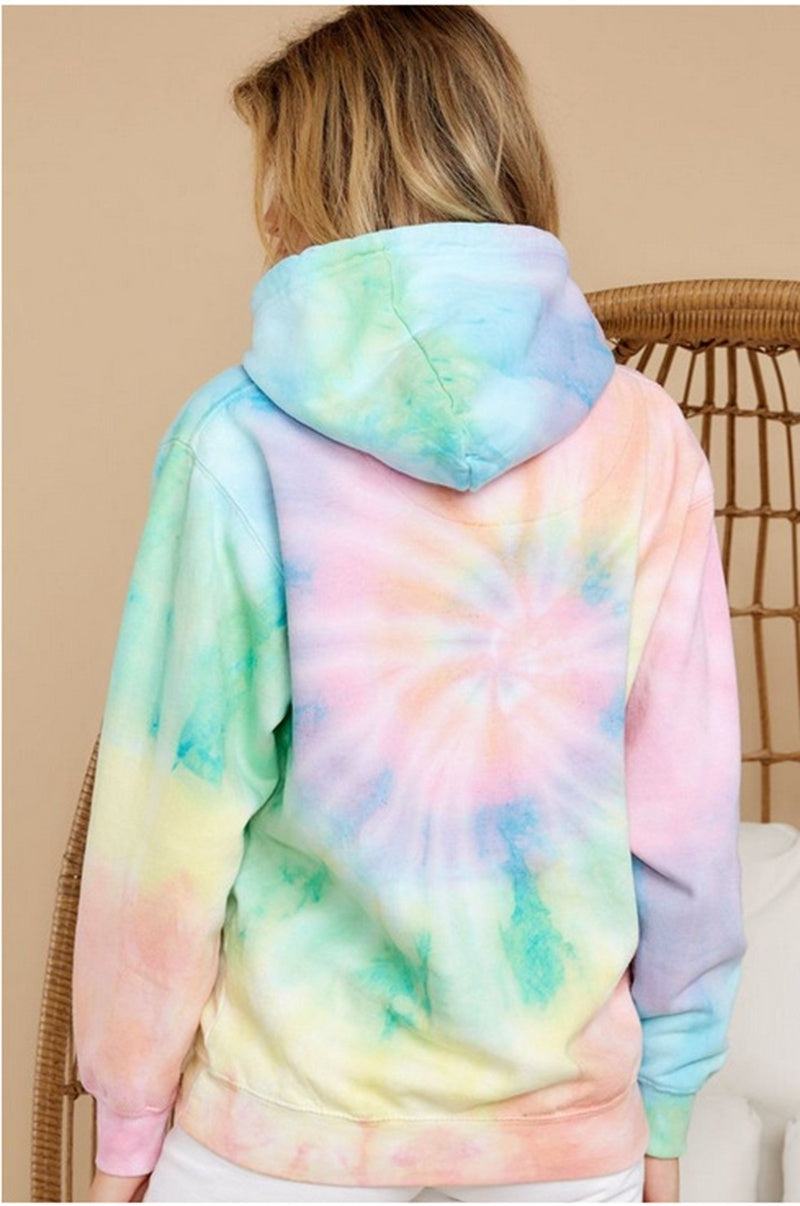 Casual cotton blend hoodie in pink and green