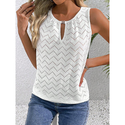 Casual sleeveless summer blouse with peekaboo neckline