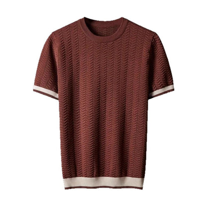 Contrast color men’s jacquard short sleeve pullover