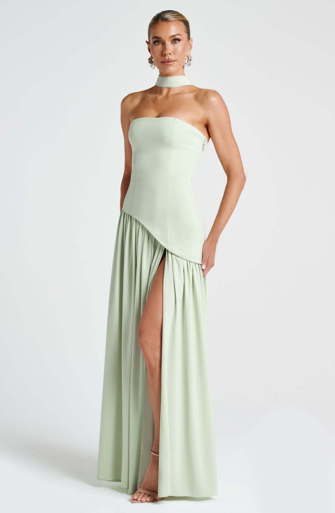 Dark brown tube top backless evening dress