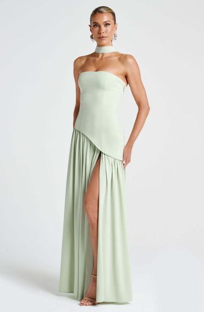 Dark brown tube top backless evening dress