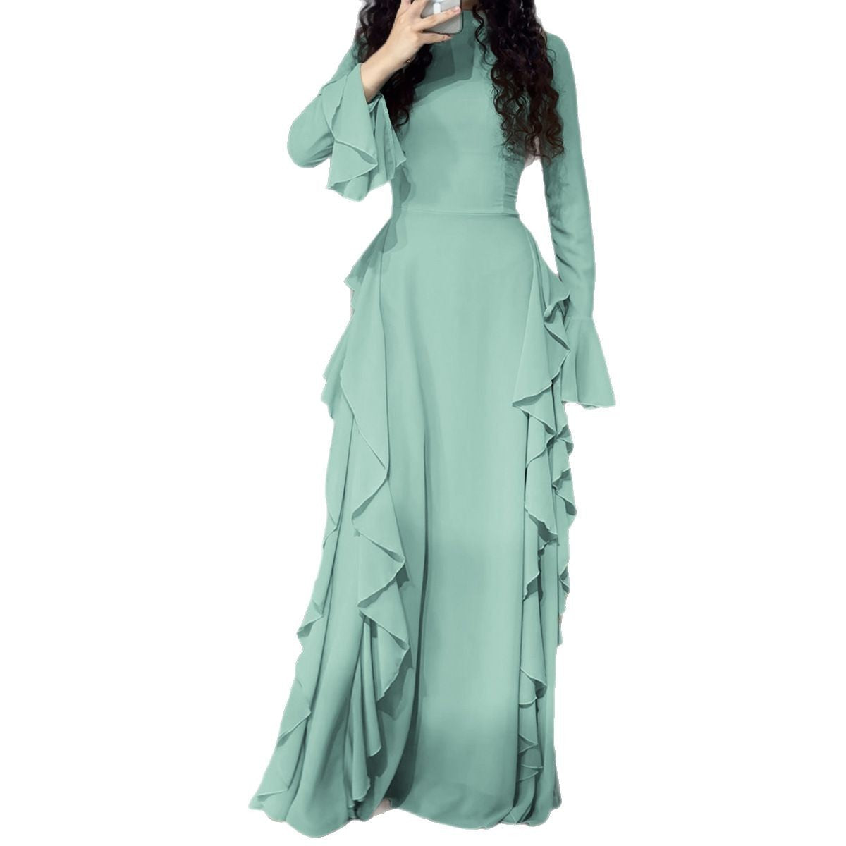 Elegant black maxi dress with ruffles