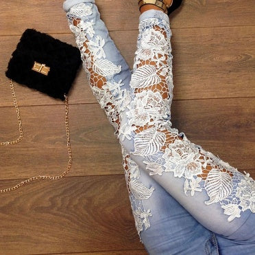Elegant lace panel jeans for women