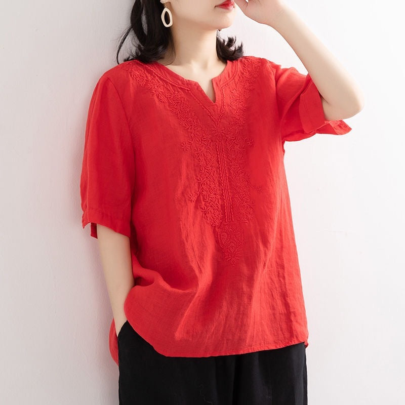 Elegant summer women’s embroidered shirt