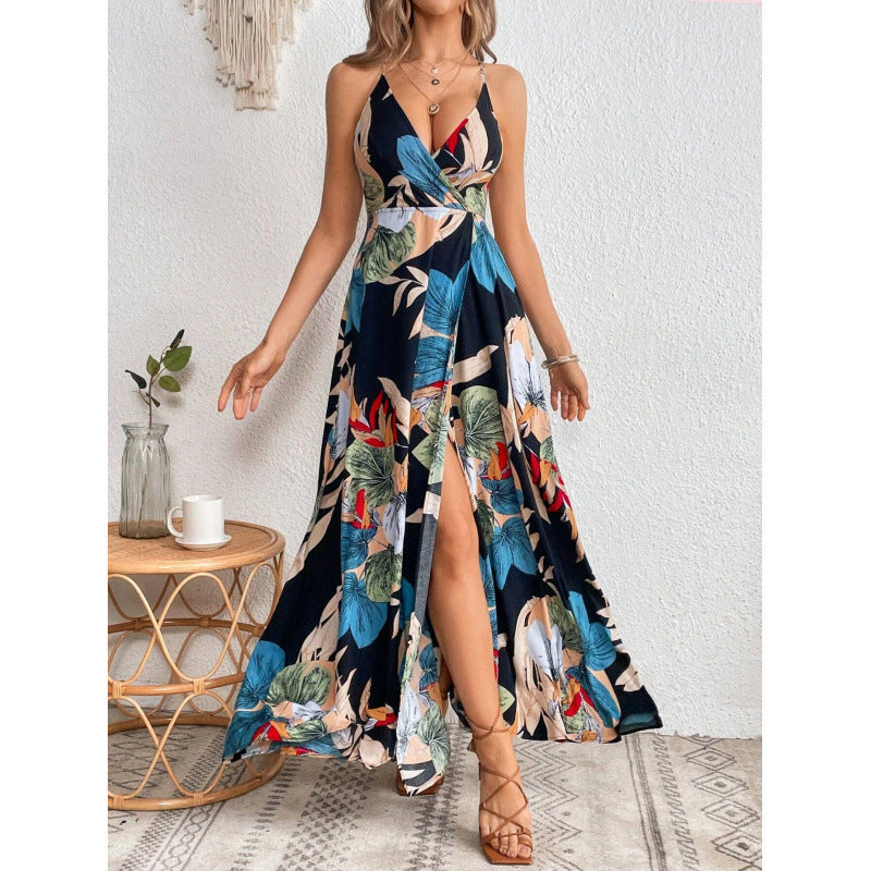 European style floral suspender dress