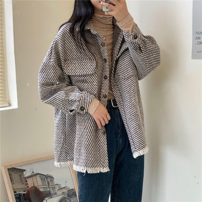 Fake two-piece women’s plaid jacket casual style