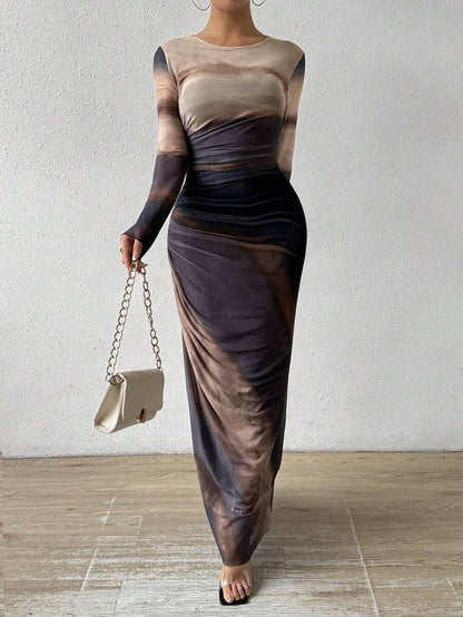 Flowy maxi dress with abstract pattern