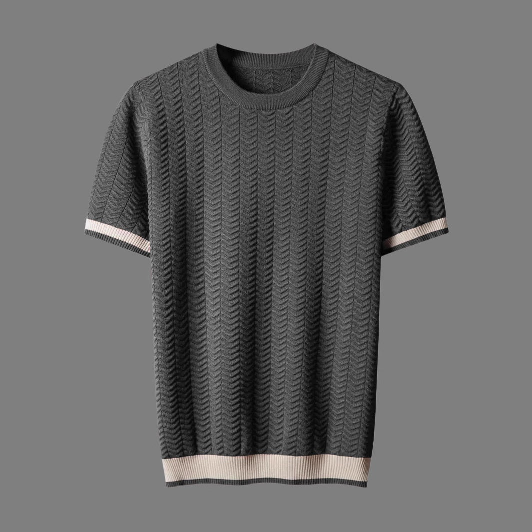 Gray textured jacquard t-shirt for men summer wear